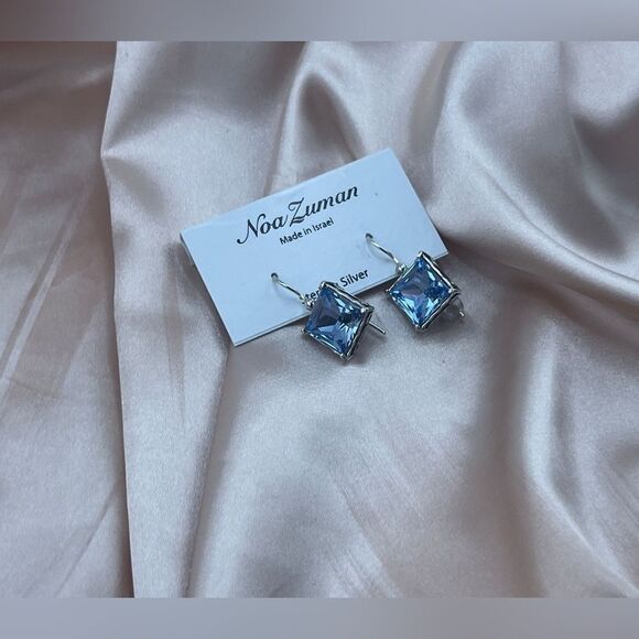 Sterling Silver Blue Square Drop Earrings - Picture 3 of 8